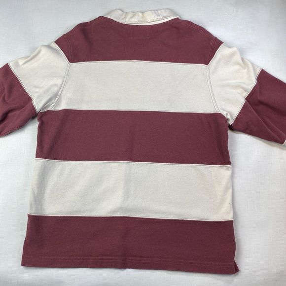 VINTAGE NHL HOCKEY Rugby POLO SHIRT! Long Sleeve Embroidered Maroon Striped Sz M - Picture 16 of 16